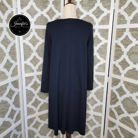 COS Women's Navy Blue Center Wool Panel Ponte A-Line Minimalist Dress Size S - Picture 7 of 11
